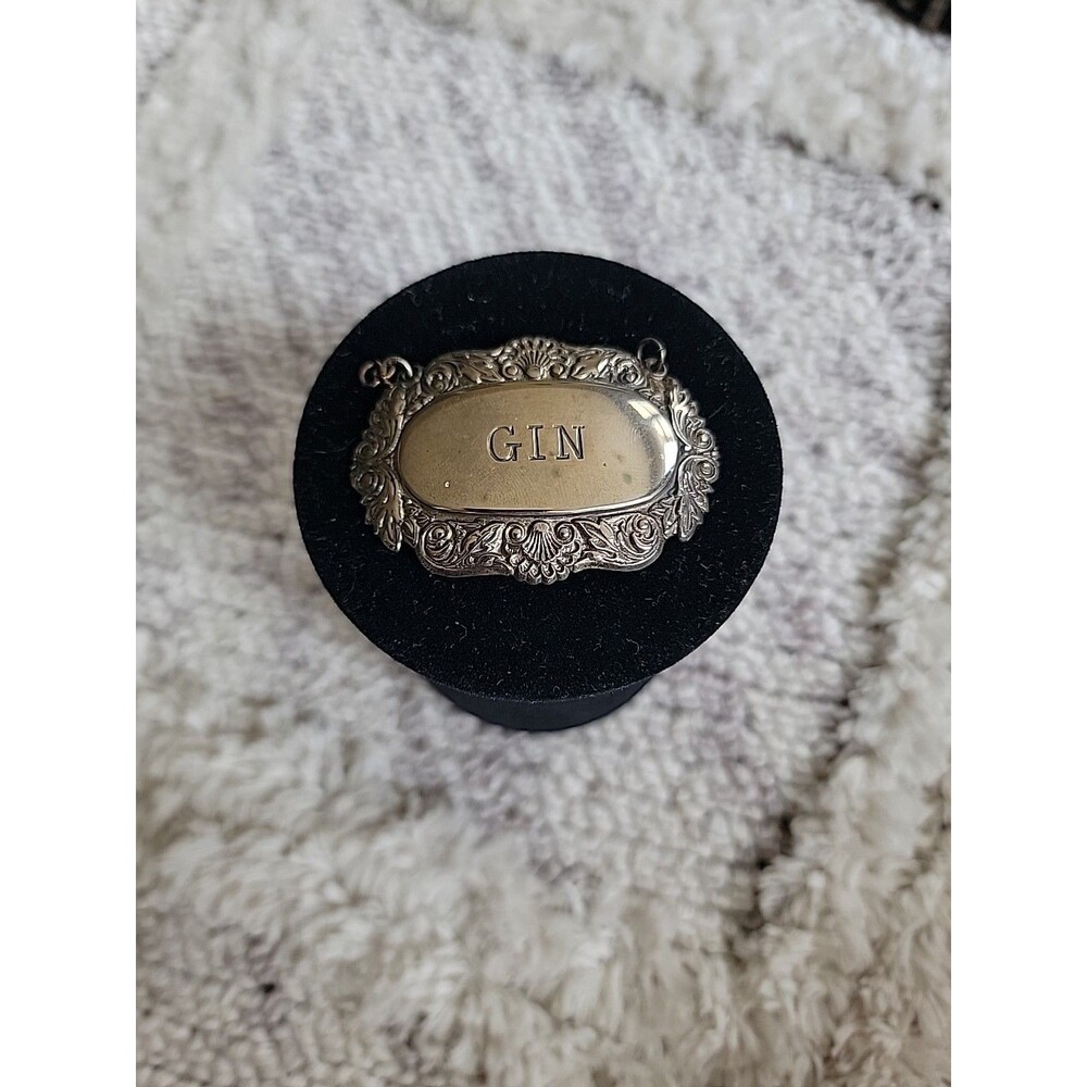 Vintage Silver Gin Decanter Bottle Tag